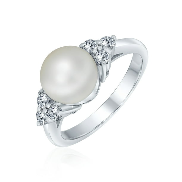 925 Sterling Silver Cultured Pearl Womens Modern Anniversary Ring 925 Sterling Silver Cultured Pearl Womens Modern Anniversary Ring